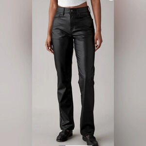 Sz US 10 short AE stretch vegan leather super high waisted straight pant black